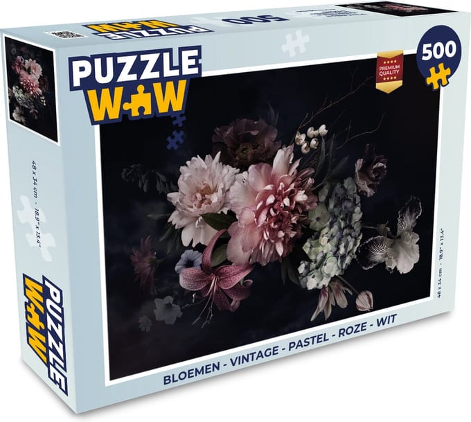 Puzzel Bloemen - Vintage - Pastel - Roze - Wit - Legpuzzel - Puzzel 500 stukjes