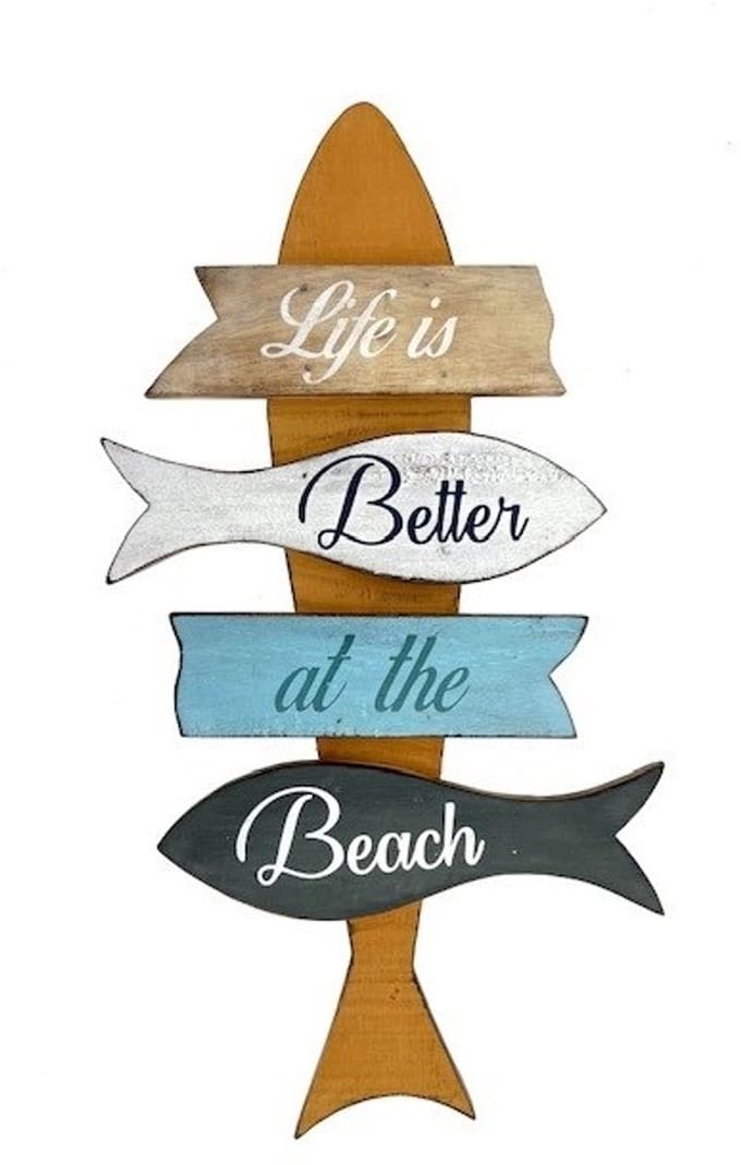 Houten bord Lea Life better beach bruin