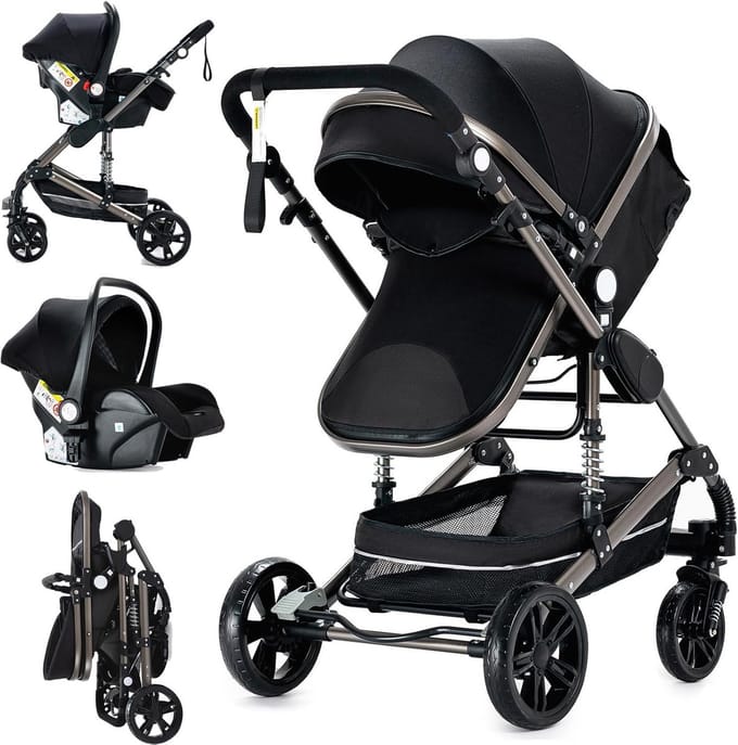 3-in-1 Combi Kinderwagen Set: Opvouwbaar Reiswieg en Autostoel Compatibel