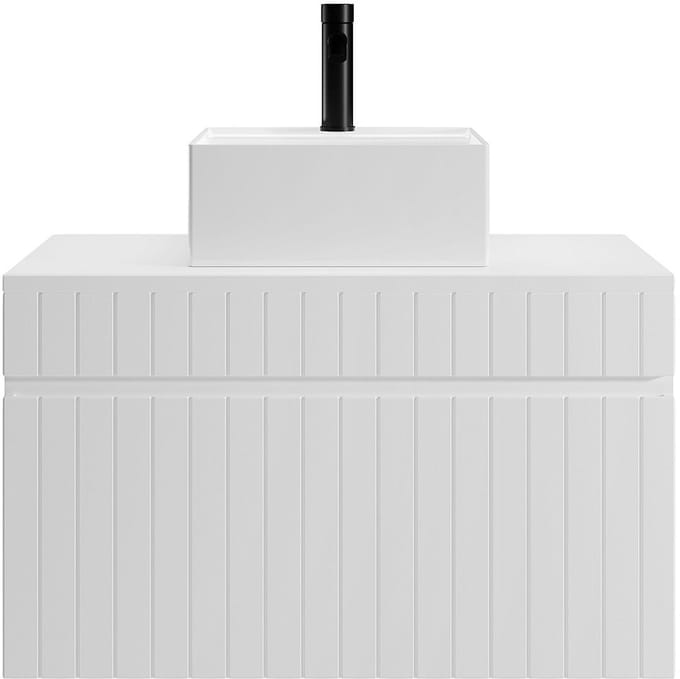 Vente-unique Wit gestreept hangmeubel voor badkamer met opbouwwastafel - 80 cm - SATARA