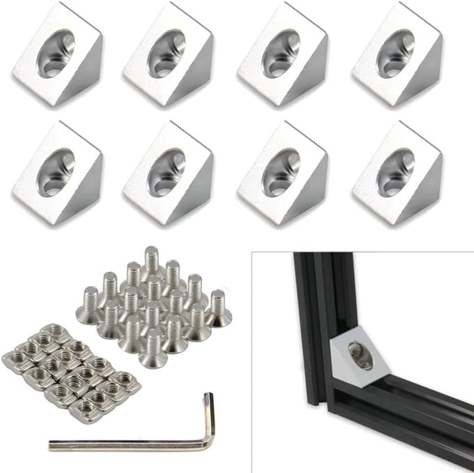 Aluminium Hoekbeugels - Verbindingsstukken Profiel - Frame Constructies - Inclusief Schroeven Moeren - 20x20mm - Zilver