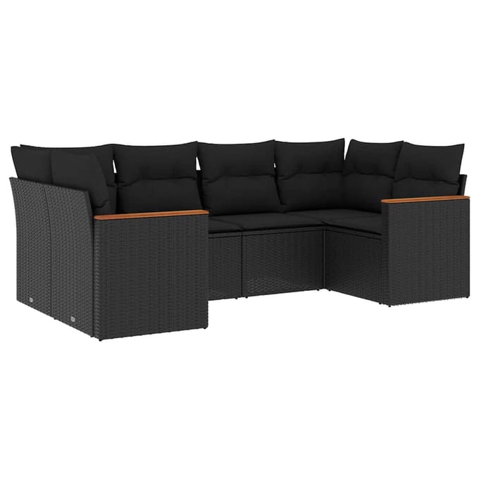 vidaXL - 6-delige - Loungeset - met - kussens - poly - rattan - zwart