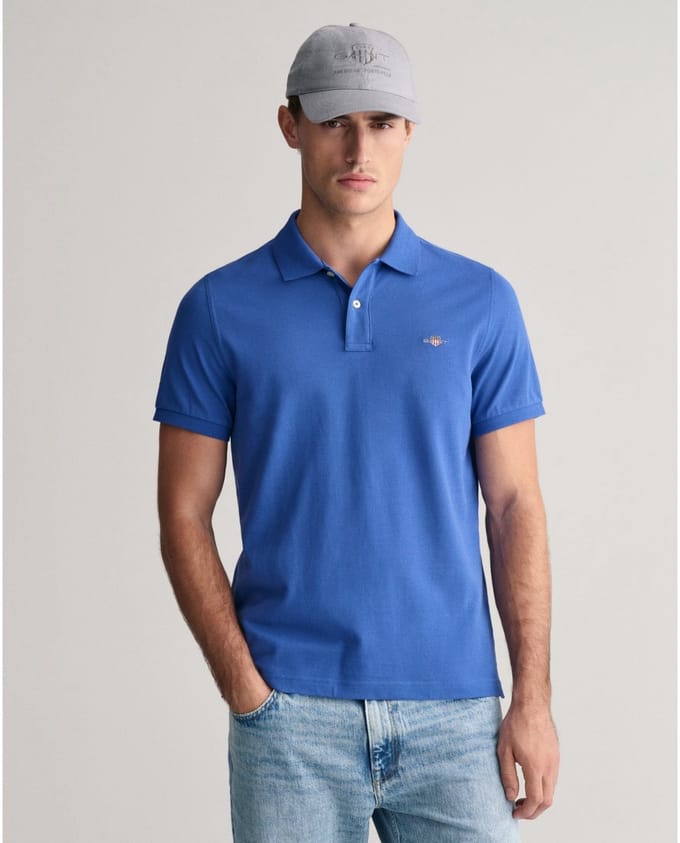 GANT heren polo shirt pique shield logo blauw II