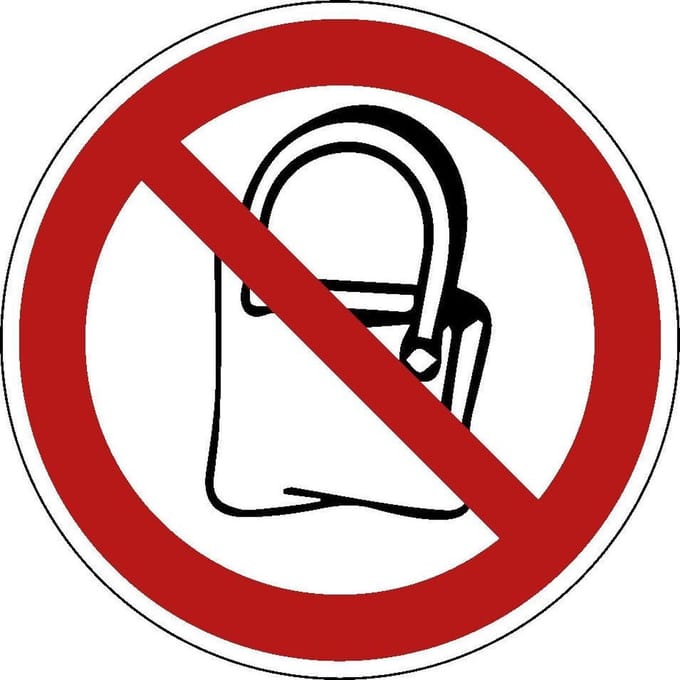 Handtassen verboden sticker 100 mm