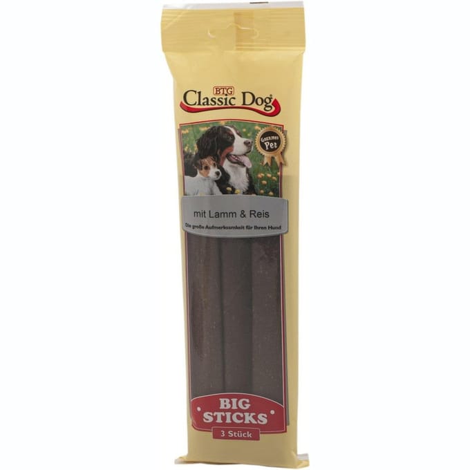 Classic Hondensnack Big Sticks 16 x verpakking van 3 - Lam & Rijst