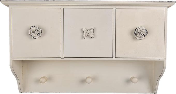 Clayre & Eef Wandkapstok 3 Haken 41x12x24 cm Wit MDF Bloemen