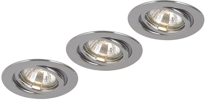 Plafondspot Inbouwspot Plafondlamp Woonkamerlamp, metaal chroom rond, GU10 fitting, D 9,7cm, set van 3