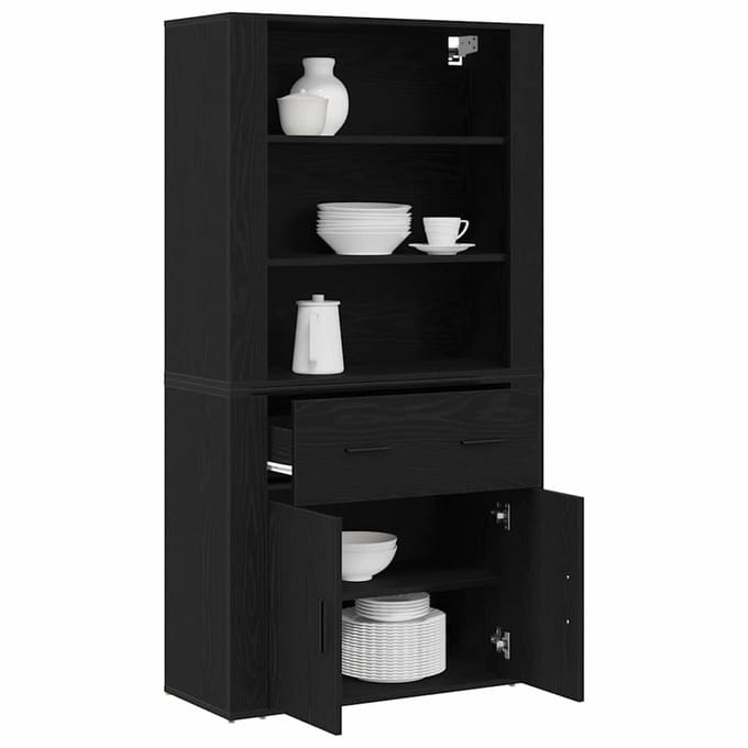 vidaXL - Highboard - Zwart - Eiken - 80 - x - 33 - x - 150 - cm - Bewerkt - hout