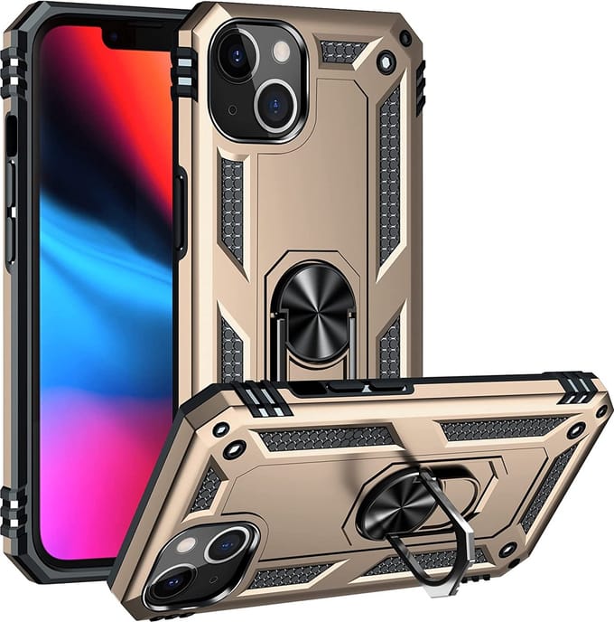 Anti-Shock Hybrid Ring Armor Hoesje Geschikt voor: iPhone 13 Mini - goud