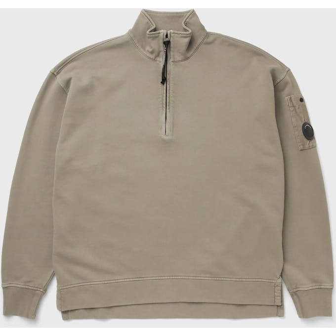 BRUSHED AND EMERIZED DIAGONAL FLEECE MIXED BOXY HALF ZIP LENS SWEATSHIRT