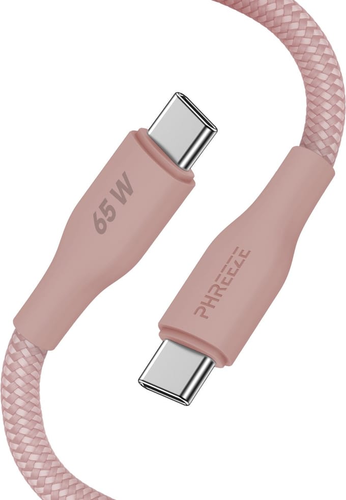 Roze usb C kabel - 65w fast charge - Usb C naar usb C - Nylon gevlochten - Usb C oplaadkabel - Phreeze