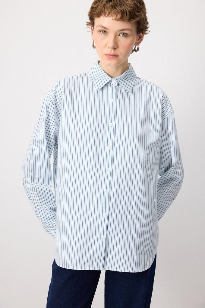 Touché Privé - Oversized gestreepte blouse - Blauw - Dames