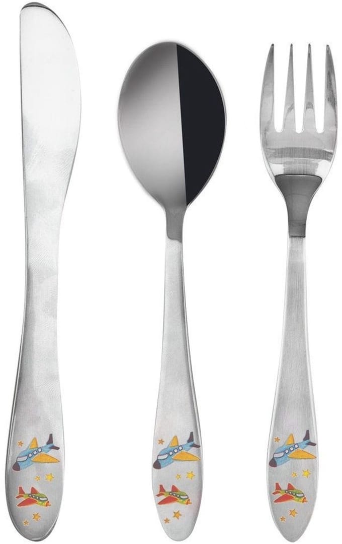 Orion - Kinderbestekset - Staal - Vliegtuigmotief - 3 Stuks