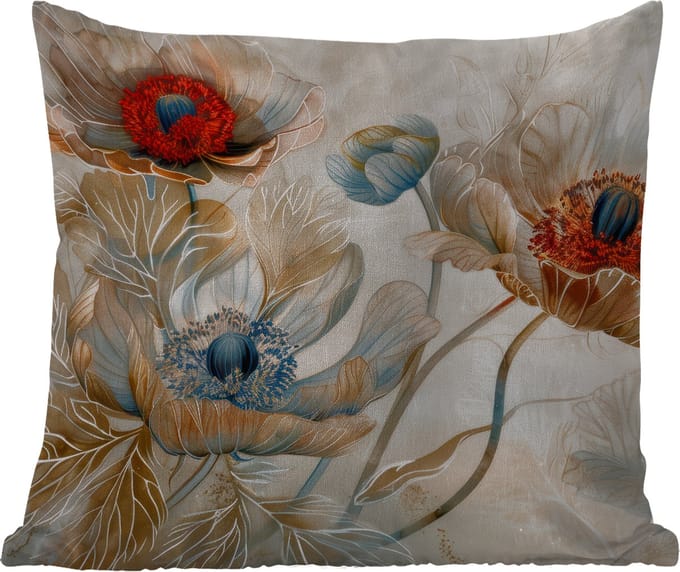 Tuinkussen - Bloemen - Beige - Modern - Illustratie - 40x40 cm - Weerbestendig