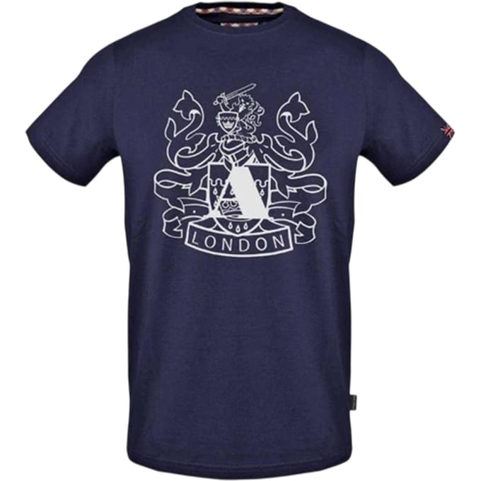 Aquascutum Heren Shield Aldis Groot Logo T-Shirt (Marine)