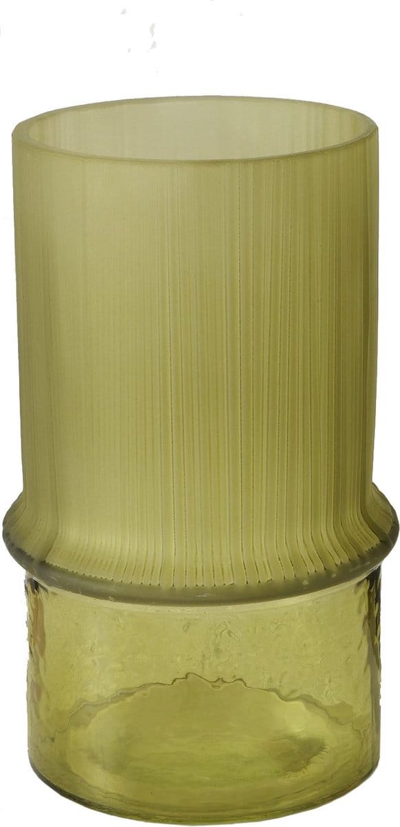 Groene glazen vaas in de vorm van bamboe rond