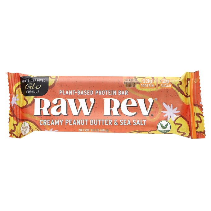 Raw Rev, Glo, Beurre de Cacahuète Crémeux et Sel de Mer, 12 Barres, 1,6 oz (46 grammes) Chaque