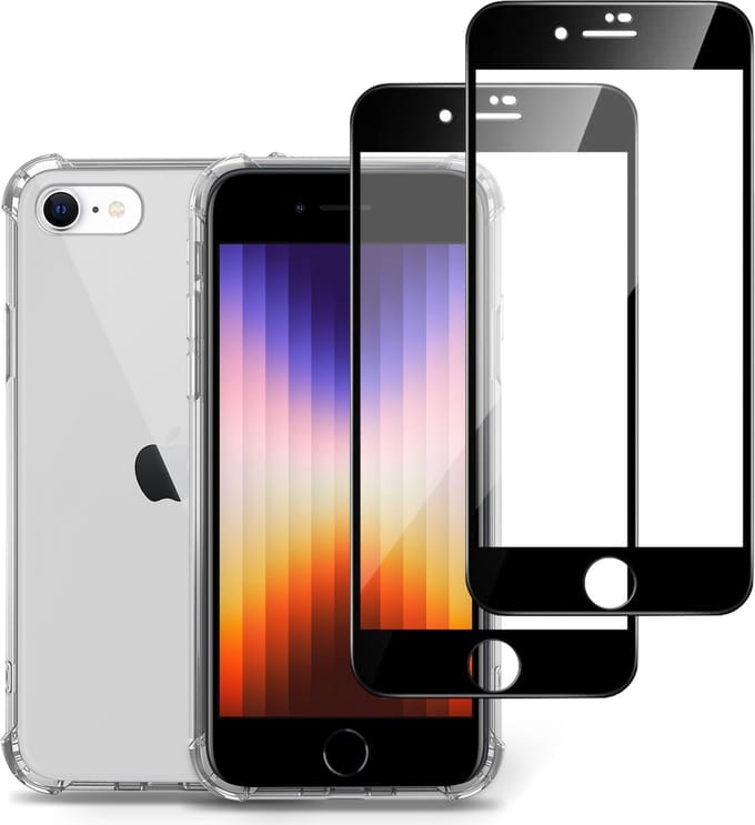 Hoesje geschikt voor iPhone SE 2022 + 2x Screenprotector – Full Screen Tempered Glass -Extreme Shock Case Transparant