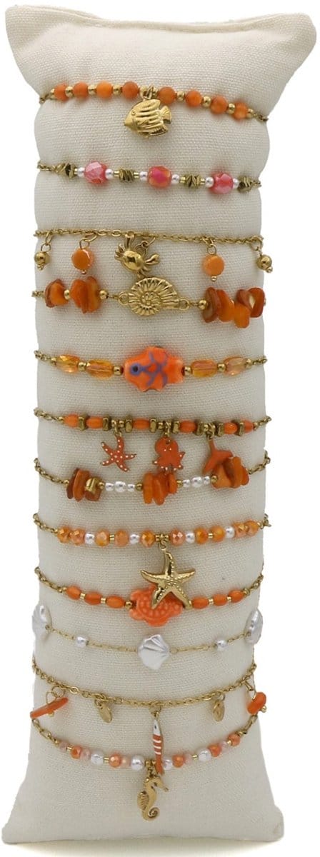 Armbandenset - RVS - 12 stuks - oranje - display