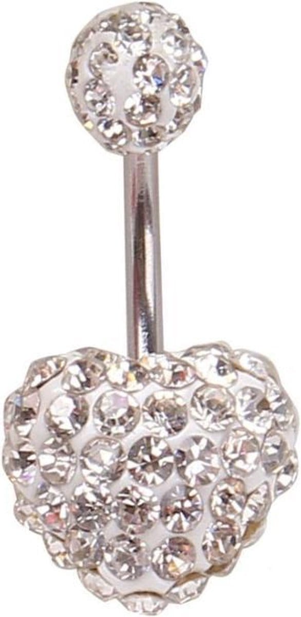 Fako Bijoux® - Navelpiercing - Disco Dots Duo - Hart - Wit