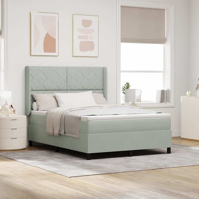 vidaXL - Boxspring - bed - met - hoofdeinde - Lichtgrijs - 140 - x - 190 - cm - Fluweel