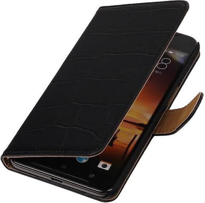 Croco Bookstyle Wallet Case Hoesjes Geschikt voor HTC One X9 Zwart