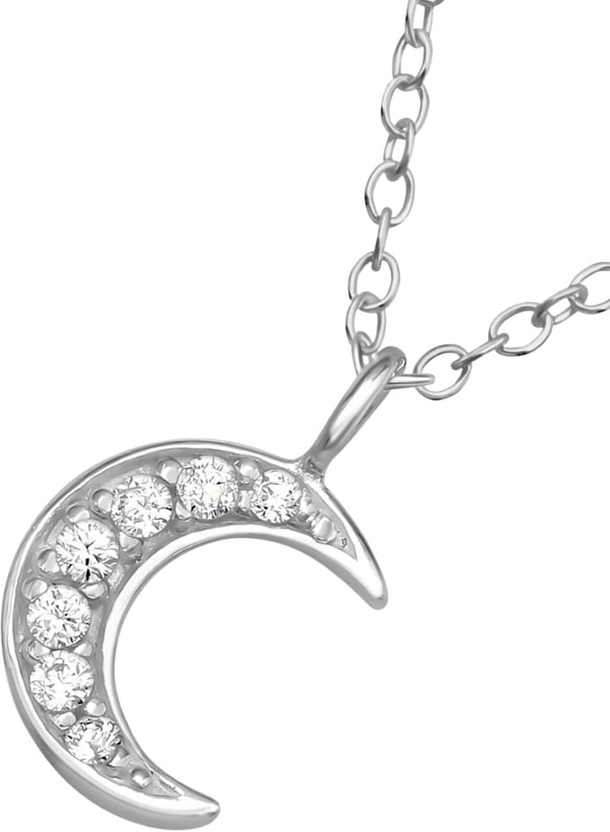 Zilveren Maan Ketting met Zirkonia