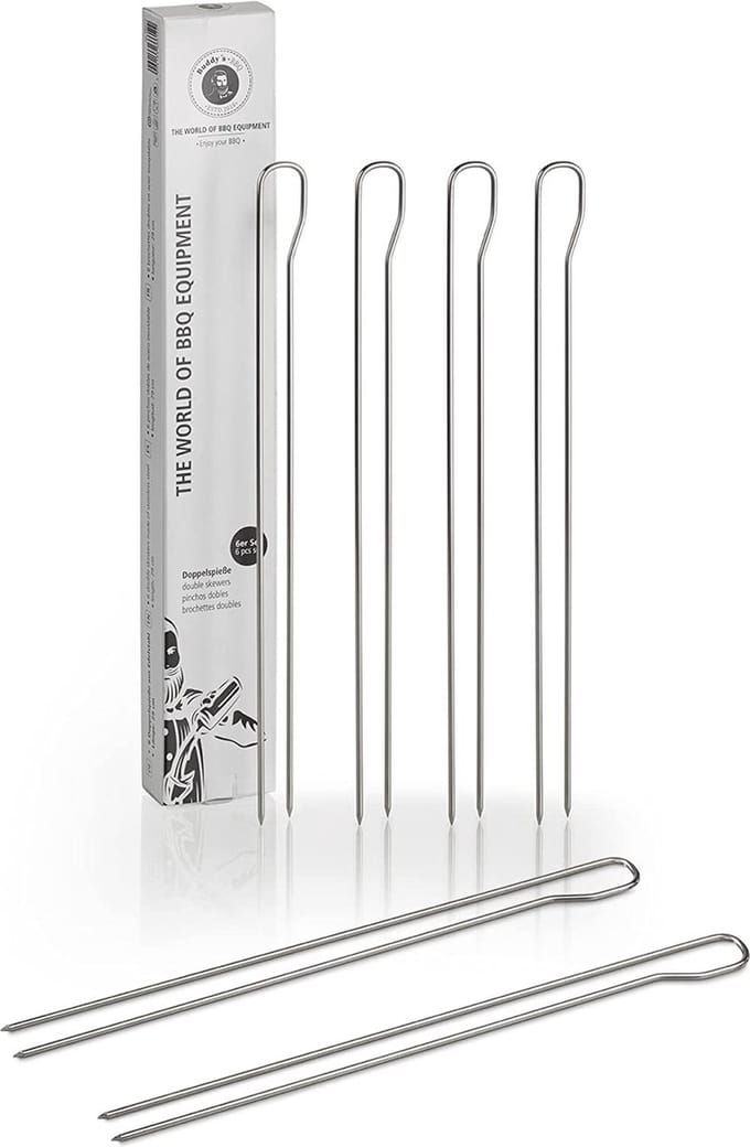 Buddy's BBQ - Grillspiezen set - 6 stuks dubbele spiesen - RVS zilver - 29 cm ringgreep