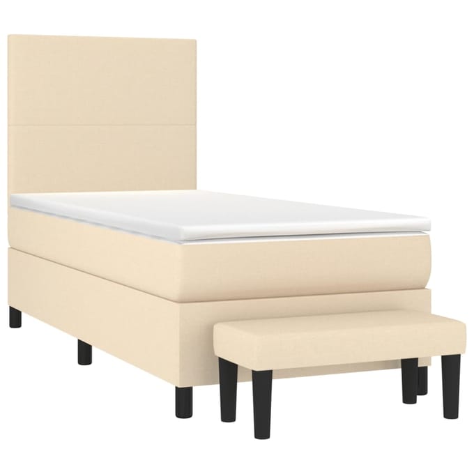 vidaXL - Boxspring - met - matras - stof - crèmekleurig - 90x200 - cm