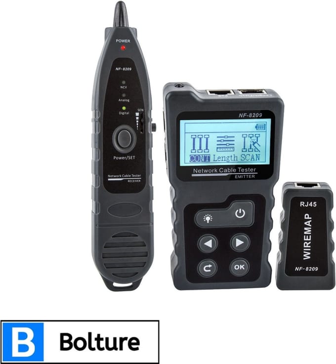 Bolture Kabeltester met Toongenerator - Kabelzoeker - Wire Tracker - Kabeldetector - Multidetector - Kabel Tracer - LAN Netwerk