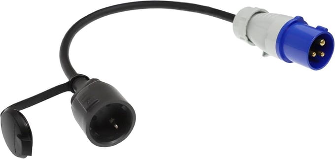 CEE-stekker naar Schuko-koppeling adapter 35 cm, 16 A, 230 V, 3.500 W, IP44, H07RN-F 3G2,5