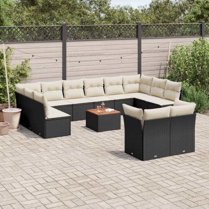 vidaXL - 13-delige - Loungeset - met - kussens - poly - rattan - zwart