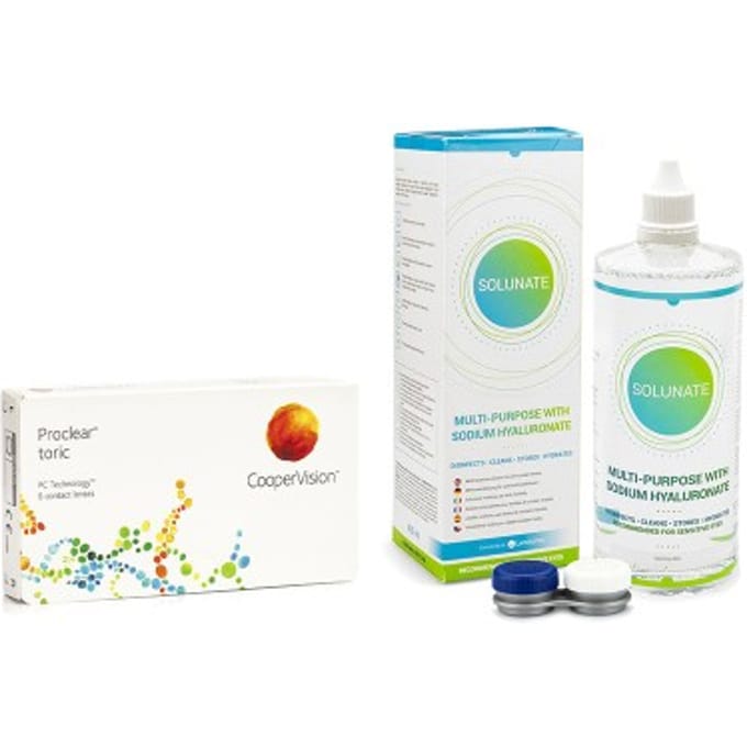 Proclear Toric CooperVision (6 lenzen) + Solunate Multi-Purpose 400 ml met lenzendoosje