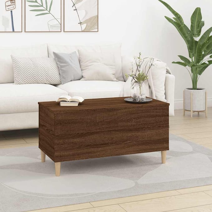 vidaXL - Salontafel - 90x44,5x45 - cm - bewerkt - hout - bruin - eikenkleur