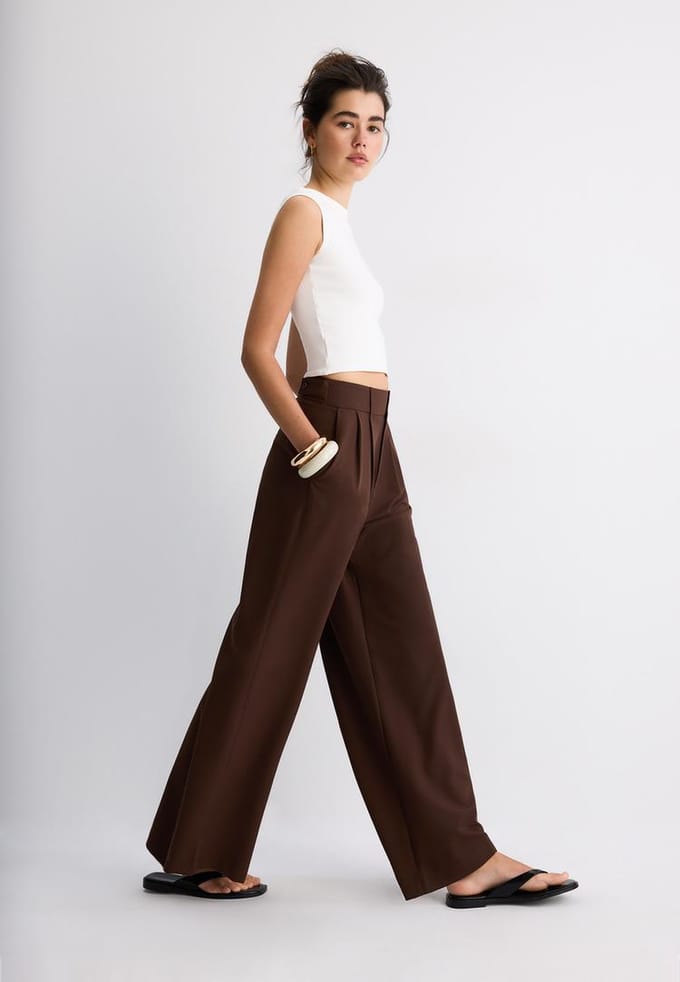Stradivarius Nette wide leg broek met verstelbare knopen  Bruin 44