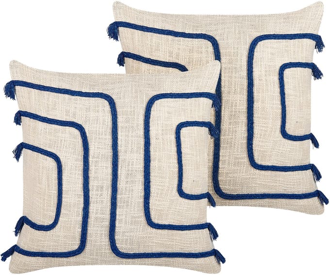 PLEIONE - Sierkussen set van 2 - Blauw/Beige - 45 x 45 cm - Katoen