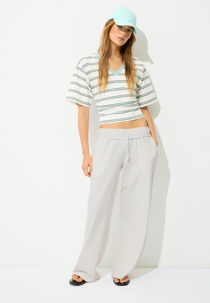 Stradivarius Gestreept shirt met V-hals en kimonomouw  Pastelgroen M