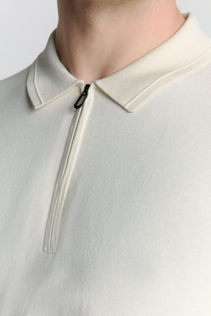 No Excess Pullover Short Sleeve Polo Zip Solid Offwhite Größe: XL | Poloshirts Outlet | Herren | Weiß