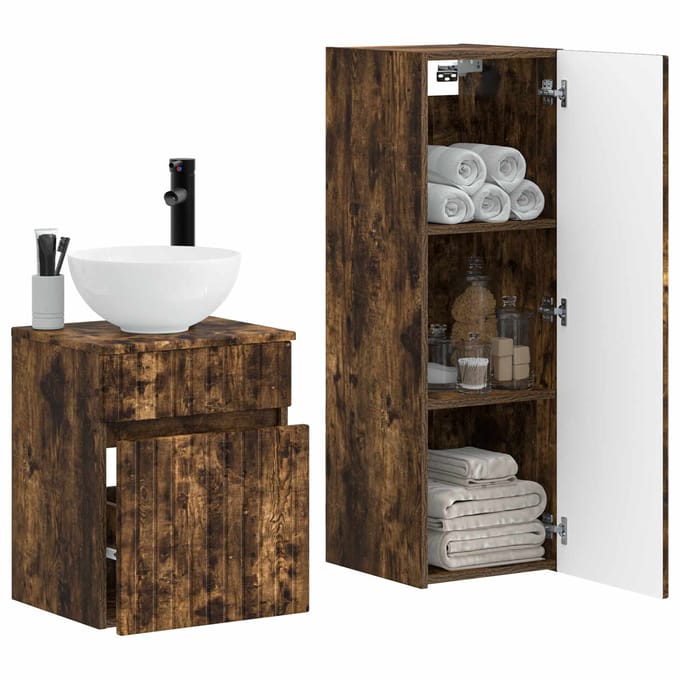 vidaXL - Badkamermeubel - Set - 2 - st - Gerookt - eiken - 33 - x - 34,5 - x - 100 - cm