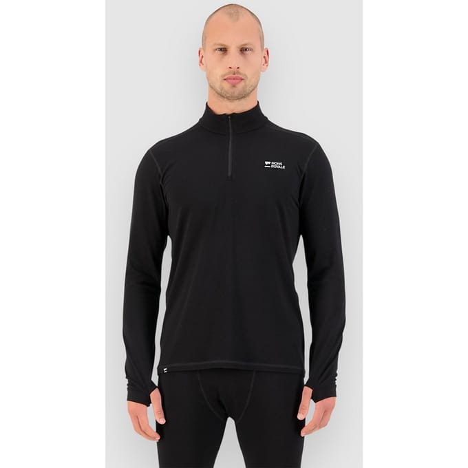 Mons Royale Cascade Merino Base Layer 1/4 Zip, thermoshirt, heren, zwart