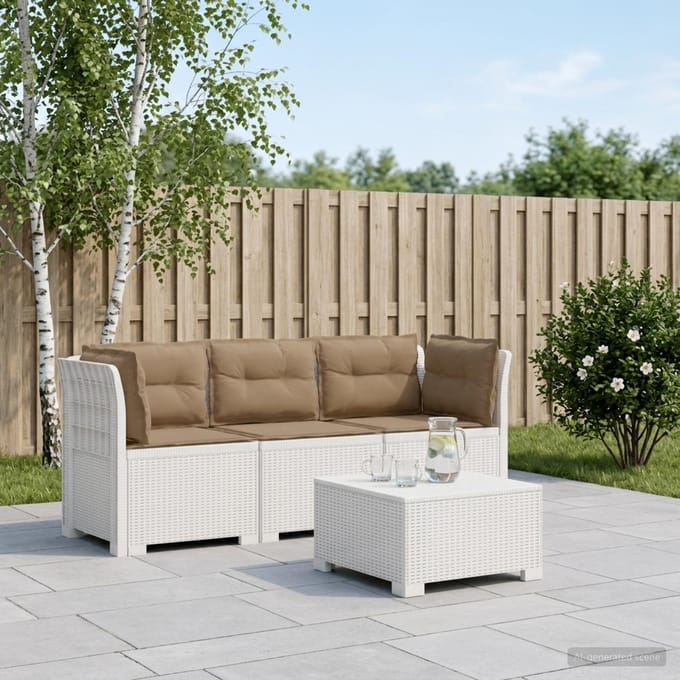 vidaXL - 3-Zits - Tu - bank - met - Kussens - Rattan - Look - PP - Wit