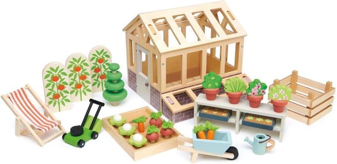 TENDER LEAF Poppenhuis - Serre En Tuinset - 48X30X21Cm - Hout - 3 Jaar