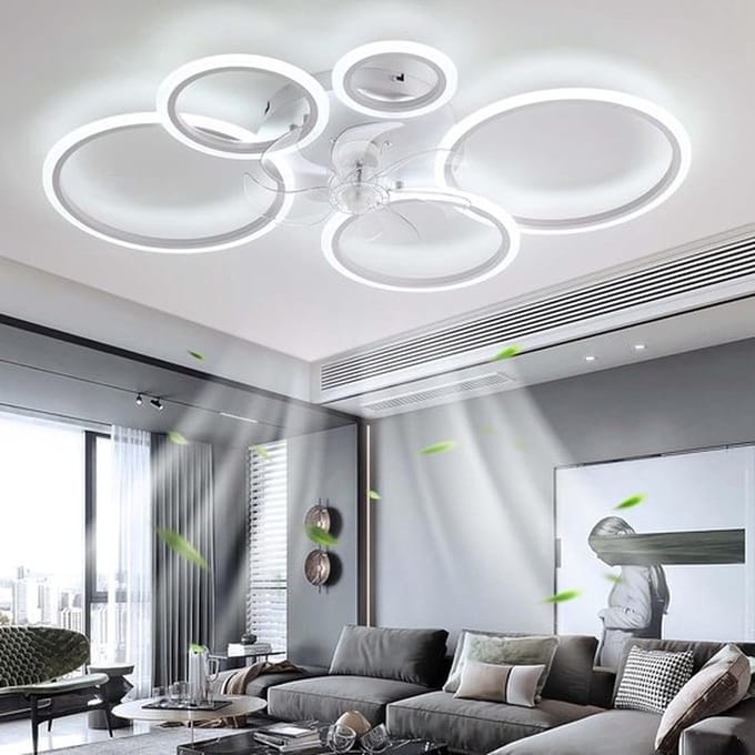 5 Ringen Plafondventilator - Wit - 6 Snelheden - Dimbaar Met Afstandsbediening en APP - Moderne Cirkel Ventilator Licht