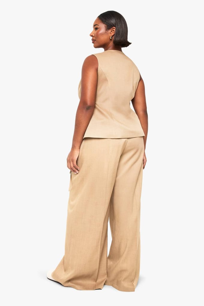 boohoo Dames Plus op maat gemaakte naaddetail broek | Mocha | Maat: 20