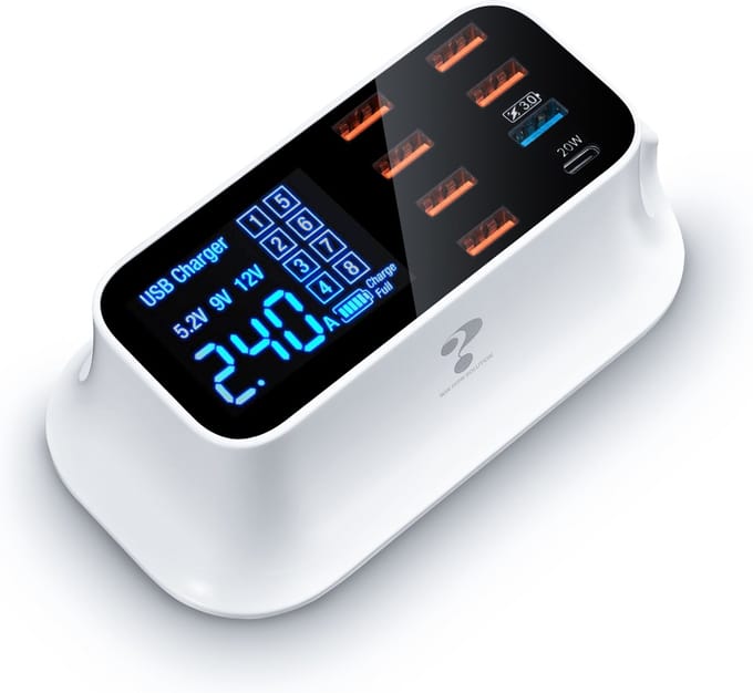 YONO Oplaadstation met Voeding - Super Oplader - 8 Poorten - Usb A C - Lader met Stekker - Wit