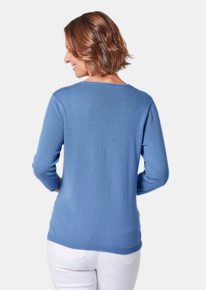 Ongecompliceerde pullover met een V-hals - blauw - Gr. 48 van Goldner Fashion