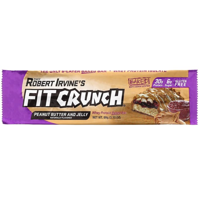 FITCRUNCH, Barres de Pâtisserie Protéinées Whey, Beurre de Cacahuète et Gelée, 12 Barres, 3,10 oz (88g) Chaque