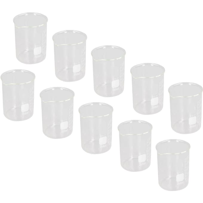 10 stuks Wetenschappelijke Bekerglas 250ml Grote Capaciteit Heldere Schaal Gereedschapsset Kit voor Experiment white