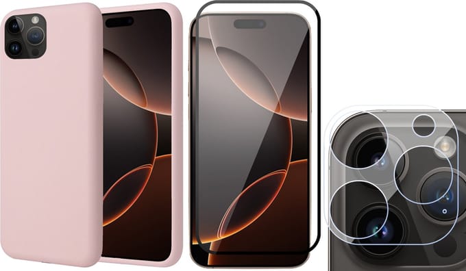 Hoesje geschikt voor iPhone 16 Pro Max - Screenprotector Volledig Dekkend Glas & Camera - Matte Case Roze met Fluweelzachte Binnenzijde