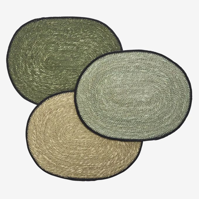 Madam Stoltz - Set van 3 ovale zeegras placemats - koele kleuren